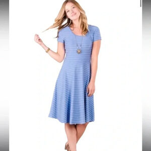 Matilda Jane - Exploration Dress Women’s Size S - Blue Striped A Line Scoop Neck
